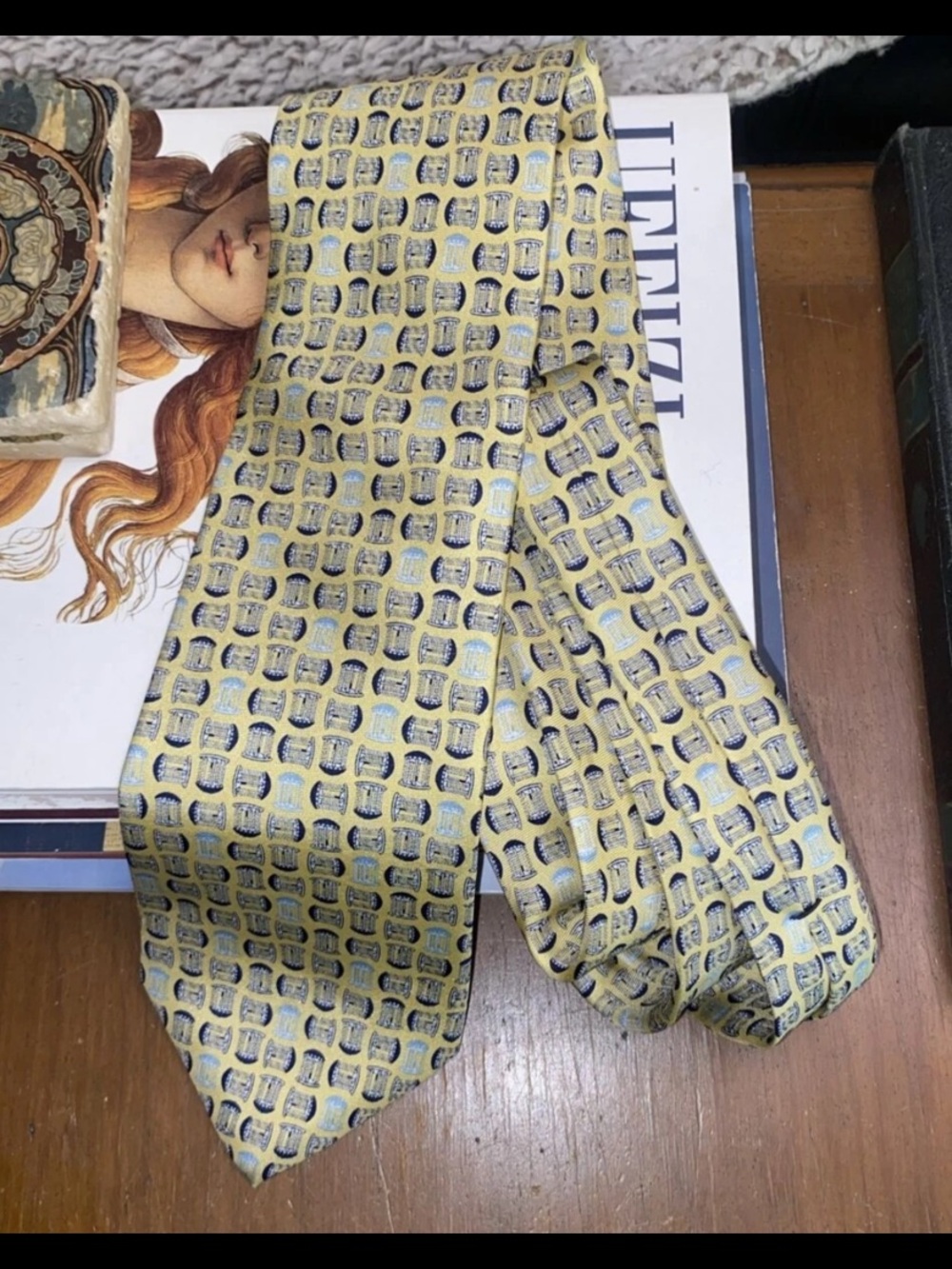 Vintage MAURICE JULIAN Silk Tie-Yellow/Blue-UNC Chapel Hill-Old Well-Tar Heels
